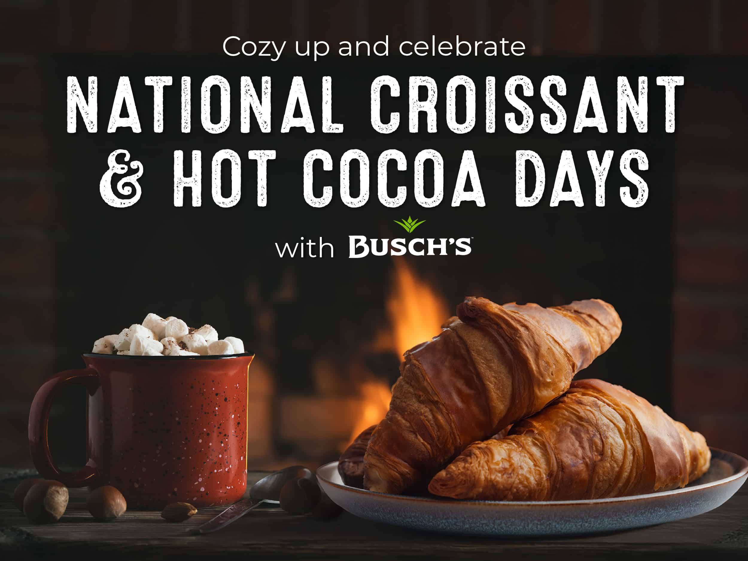 Buttery croissant served with a mug of hot cocoa