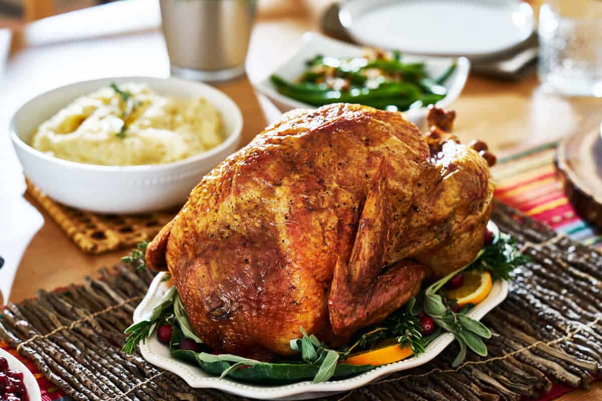 A succulent, well-cooked turkey for Thanksgiving dinner.