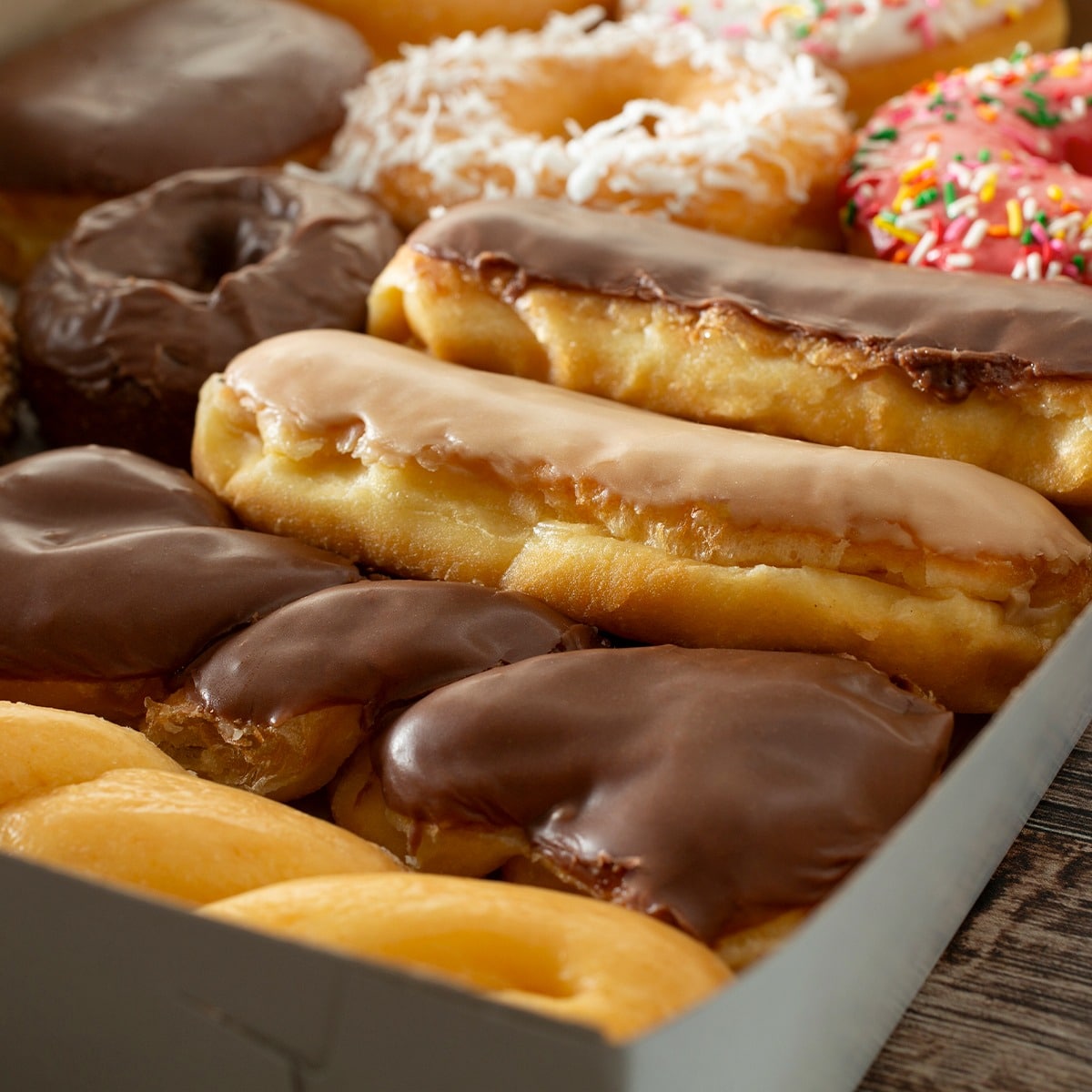A close view of assorted donuts 