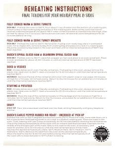 Instruction on how to reheat your holiday meals & sides