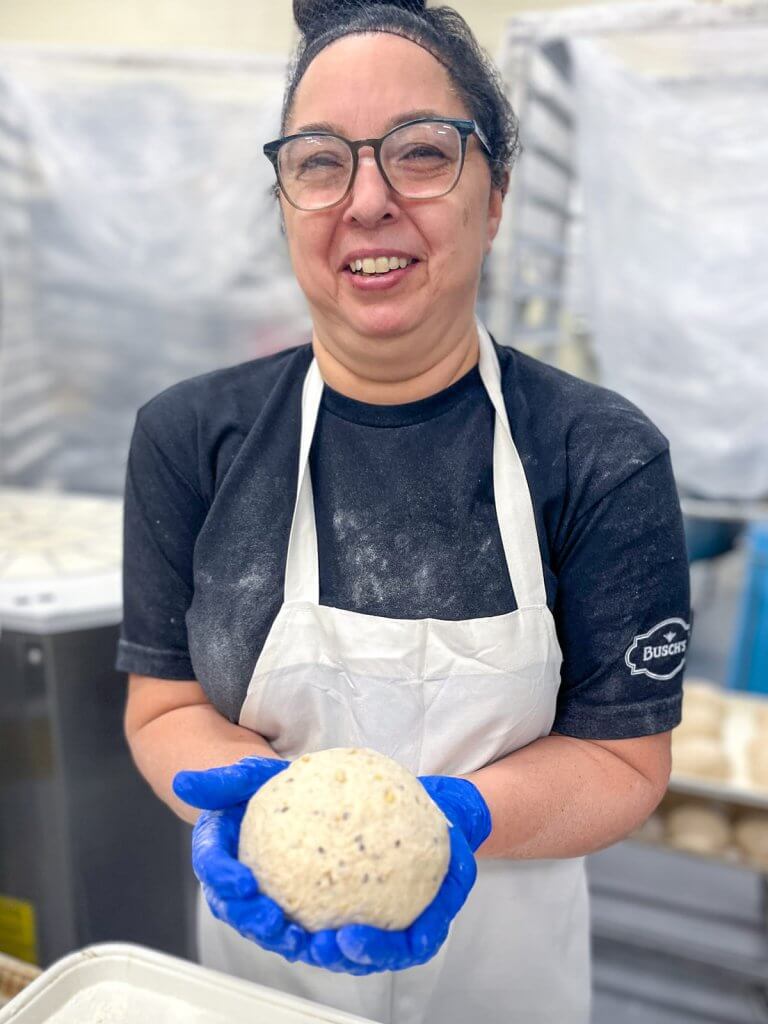 Fresh dough prepared by a baker of Busch's Fresh Food in Ann Arbor, Michigan