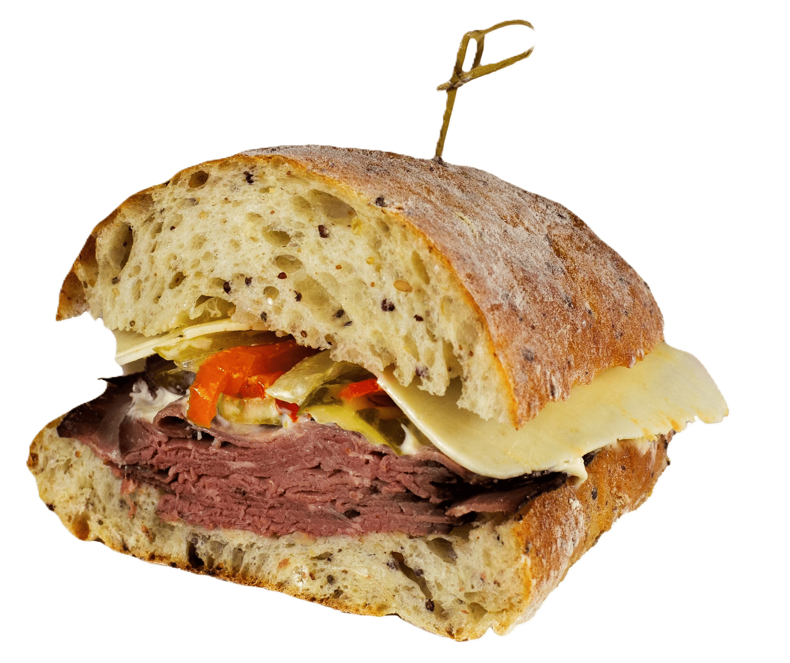 A close view of the Busch’s Fresh Food Market Roast Beef Horseradish Hero Sandwich 