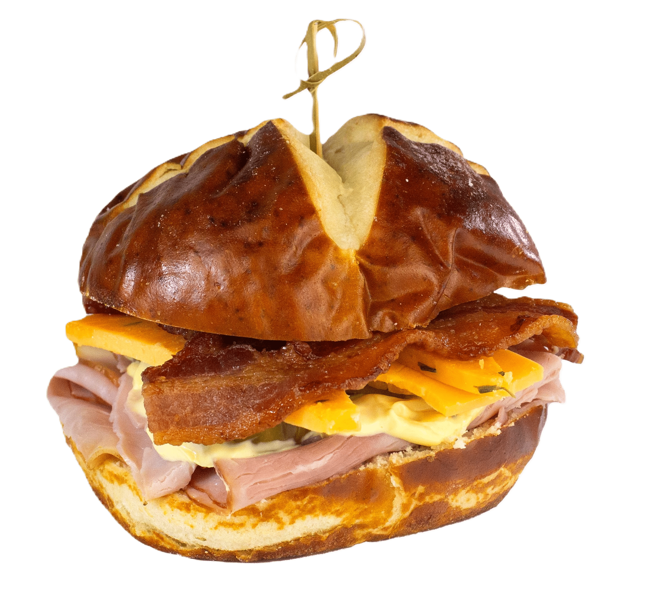 A close view of the Busch’s Fresh Food Markets Breakfast Ploughman Pretzel Sandwich