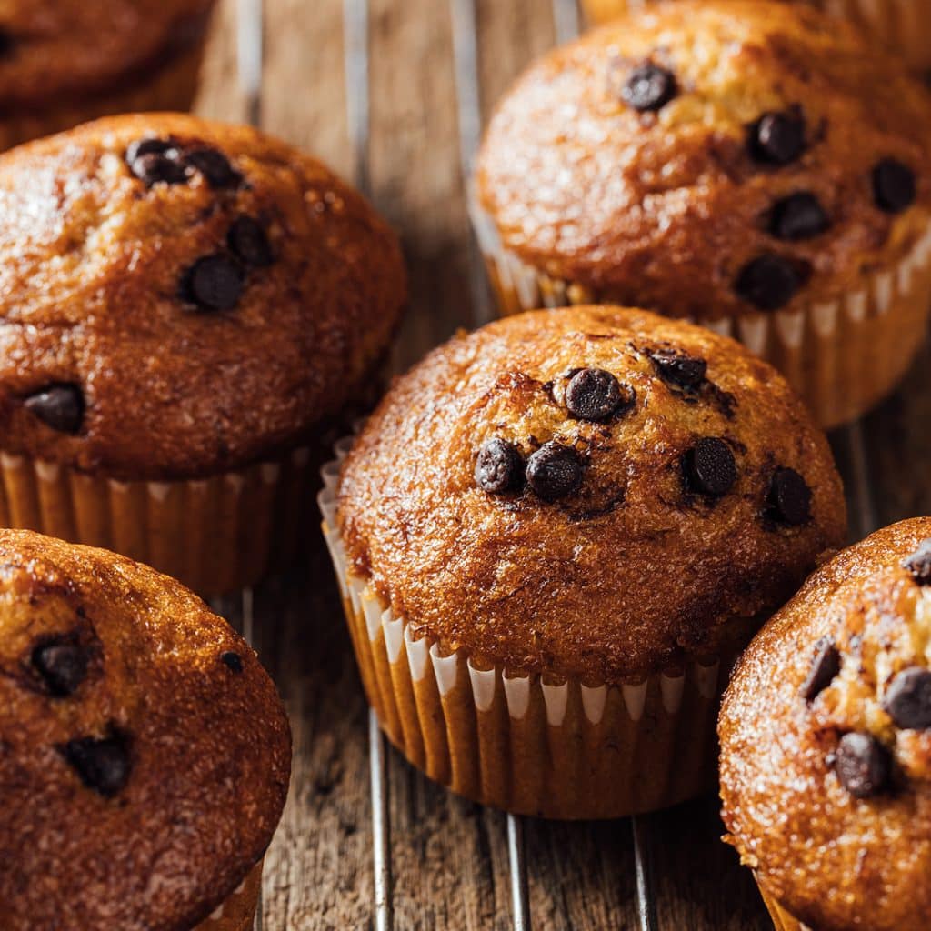 Close up of chocolate chip muffins