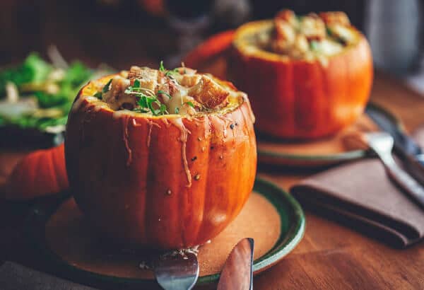 Seasonal fall foods showcase in Ann Arbor, Michigan, featuring pumpkins, apples, and autumn dishes