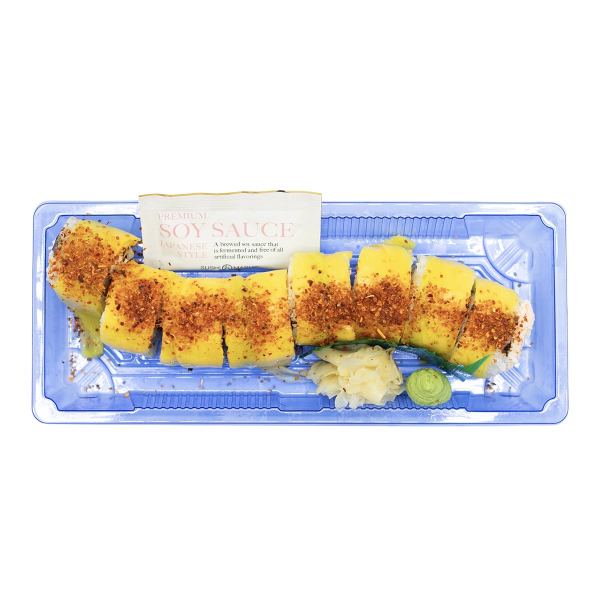 Spicy Mango Tango sushi roll with fresh mango and spicy topping