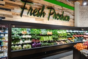 Image of a fully stocked fresh produce wall at a Busch's Fresh Food Market location.
