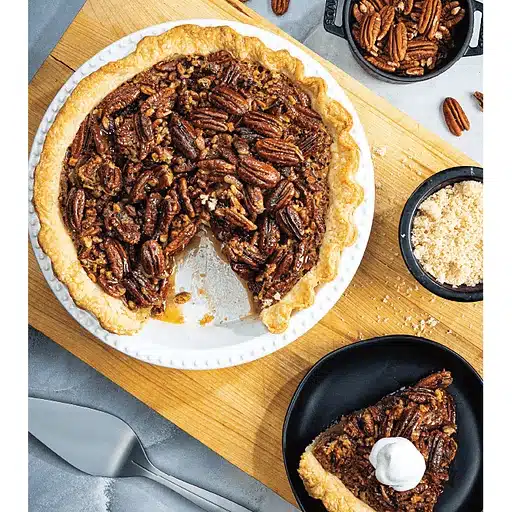 Pecan pie on a wooden board